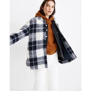 MADEWELL Walton Navy & White Plaid Wool Shacket US XL NWOT $228